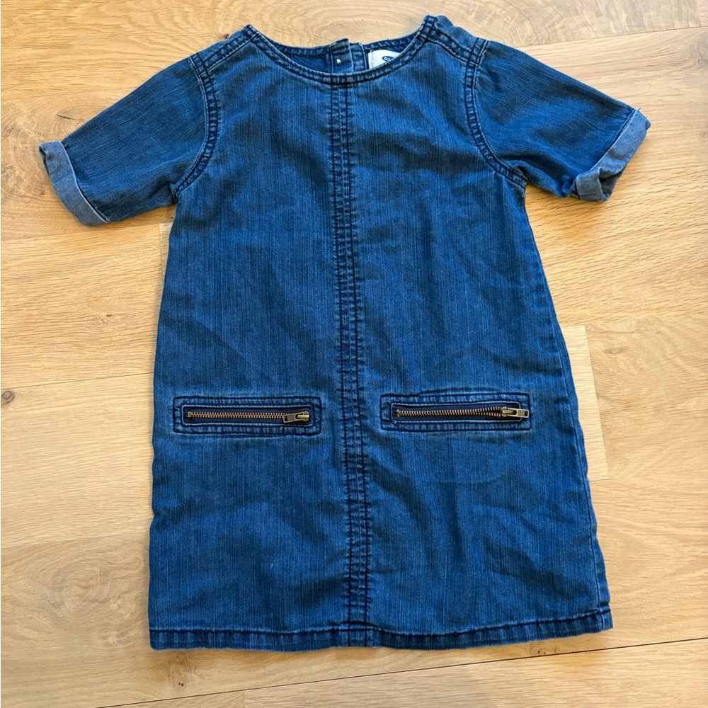 Old Navy Toddler Denim Dress Dark Blue Zip Pocket Jean Dress